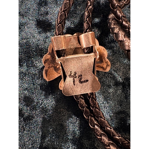 Sterling Silver Zuni Sun Face Native American Turquoise Coral Bolo Tie Slide - Picture 5 of 9